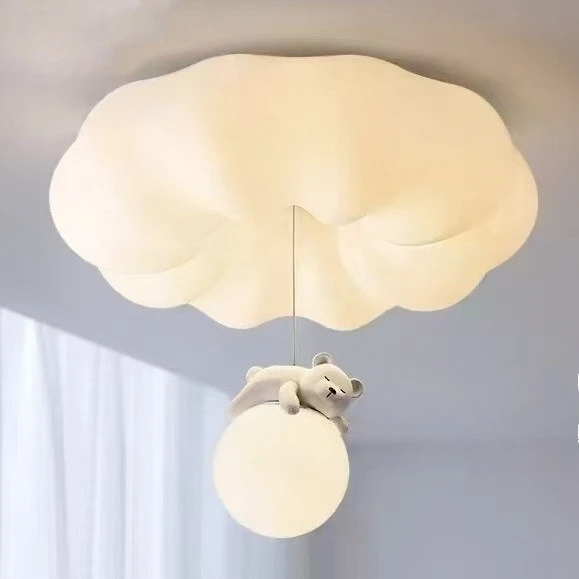 Cream Cloud Ceiling Light, Full Spectrum Pumpkin & Bear Design, Warm Lighting for Bedroom, Study & Kids Room