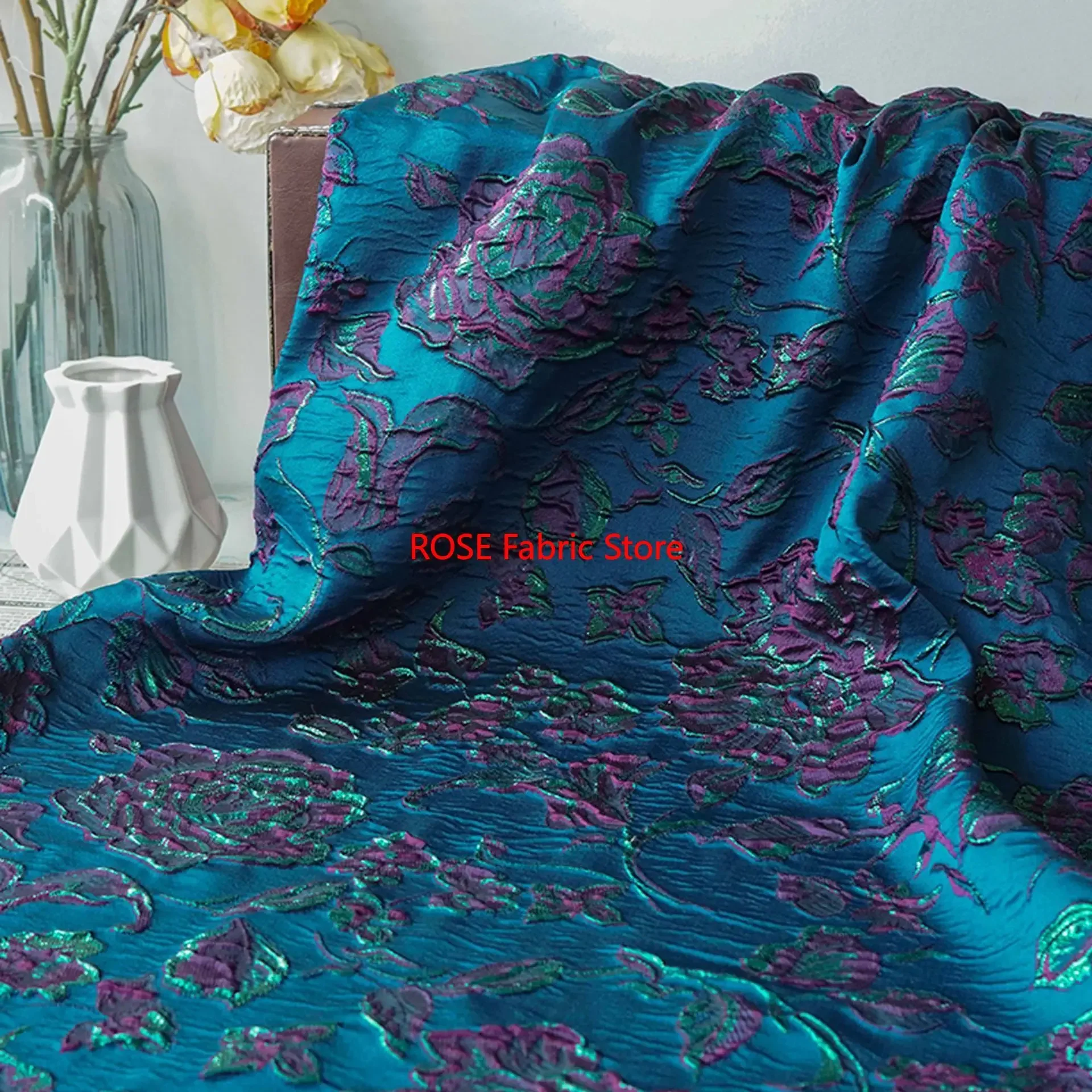 1 meter Retro Embossed Rose Gold Yarn Dyed Brocade Fabric Fashion Dress Coat Bag Handmade Sewing Fabric