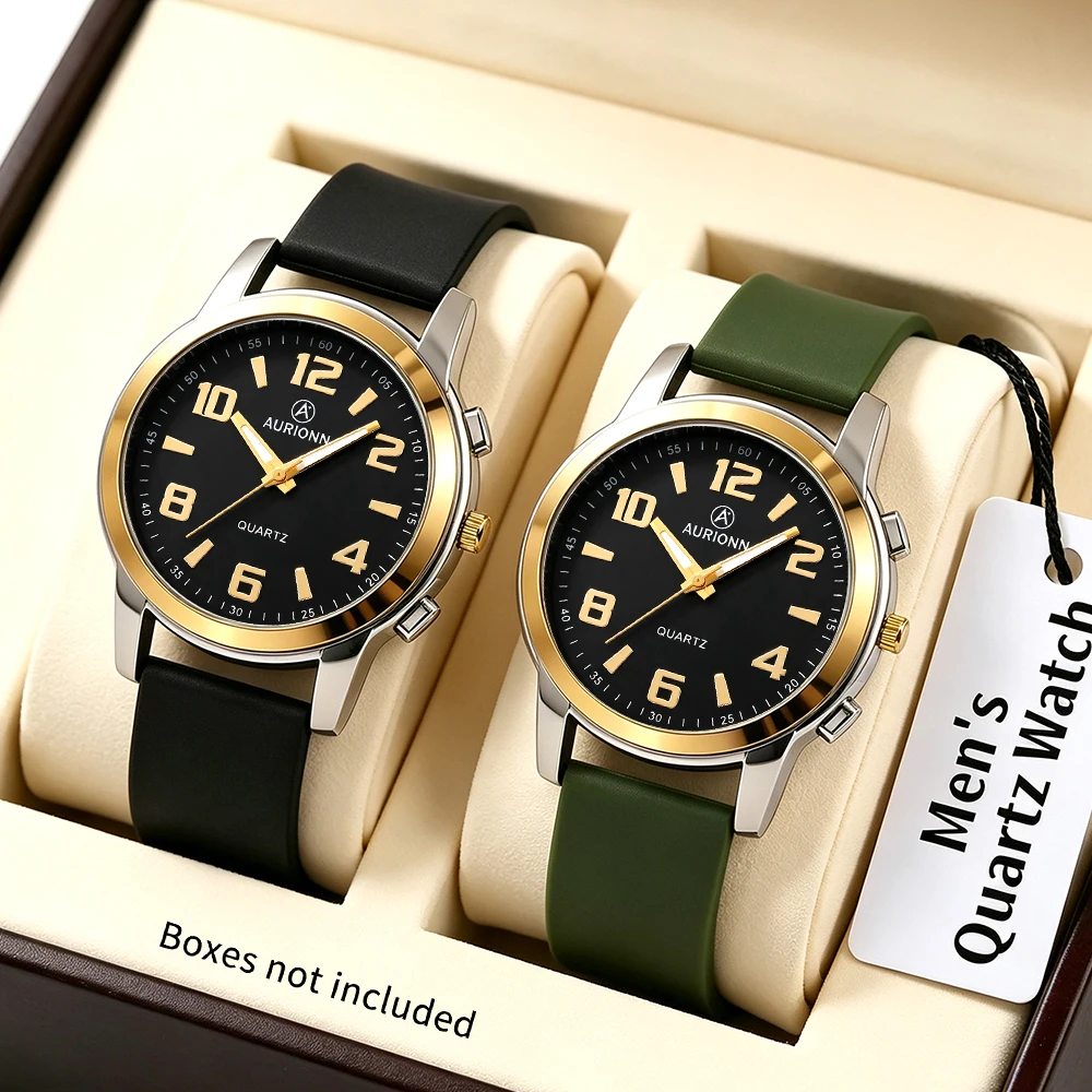 2pc fashionable new men's quartz watch, fashionable strap, handsome dial, suitable for daily wear and holiday gifts