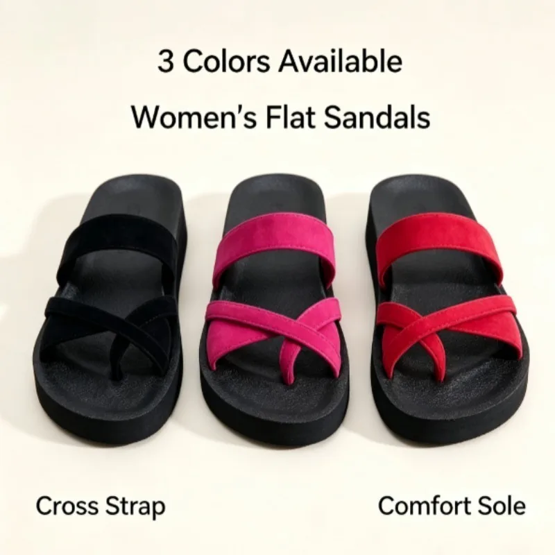 Women's Thong Flip Flops, Casual Flat Toe Post Sandals, Candy Color Slip on Beach Slippers for Summer Outdoor Seaside Daily Wear