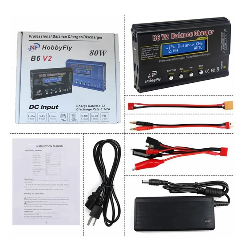 HOBBYFLY Balance Charger for IMAX B6 V2 B6AC Aircraft Model Charger 80W Smart Lithium Battery Charger Ni-MH EU Plug