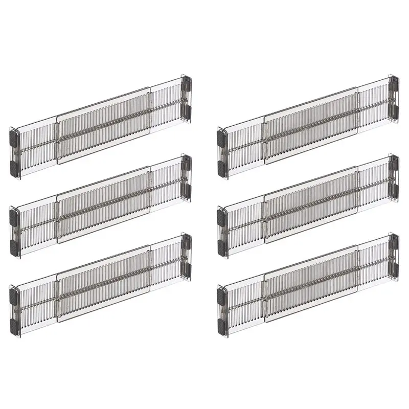AT63-Adjustable Drawer Divider Length Clear Plastic Organizer For Kitchen Storage 6Pcs
