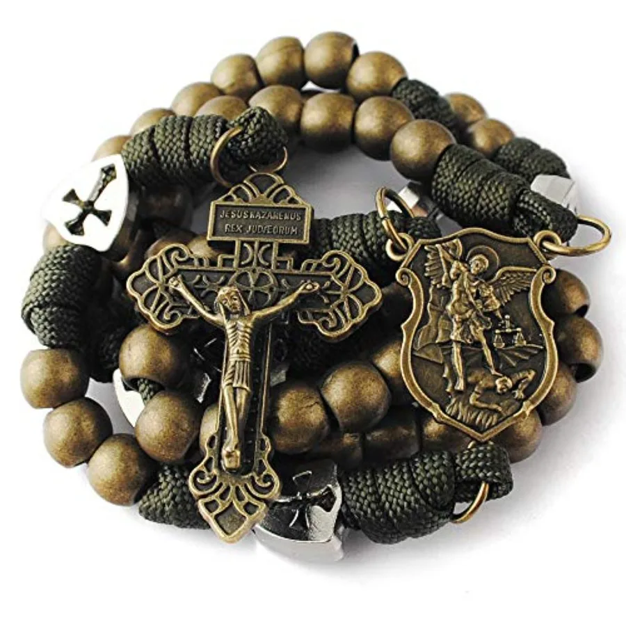 

Large and Heavy Metal Beads Rugged Durable Necklace with Center Pcs and Pardon Crucifix for Men