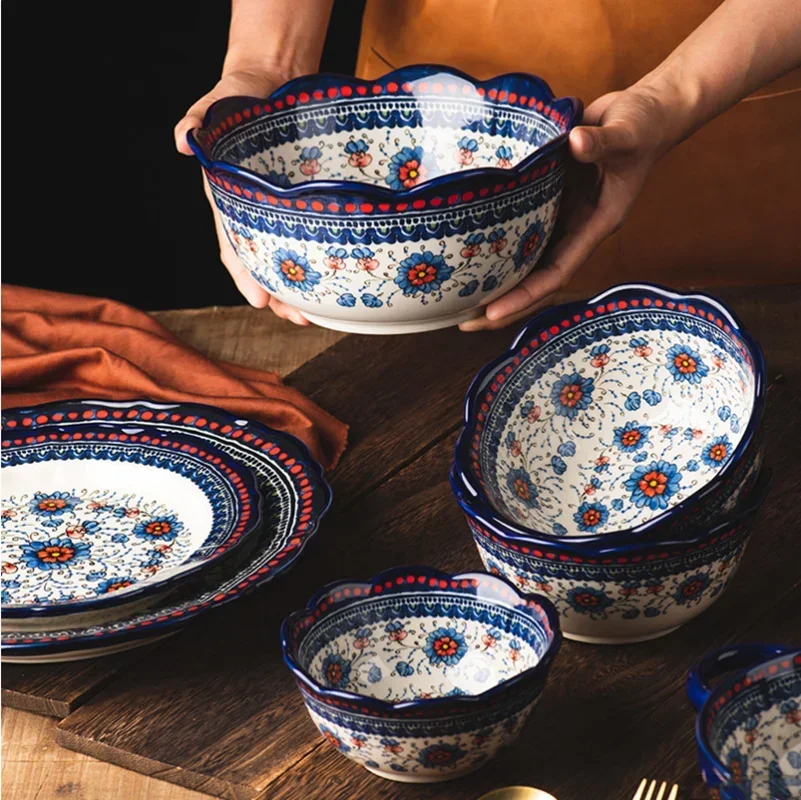 Filles en céramique à fleurs bleues de style polonais, poêle à pâtisserie en céramique avec poignée, bol à dessert mignon, décoration de cuisine, ustensiles de cuisine