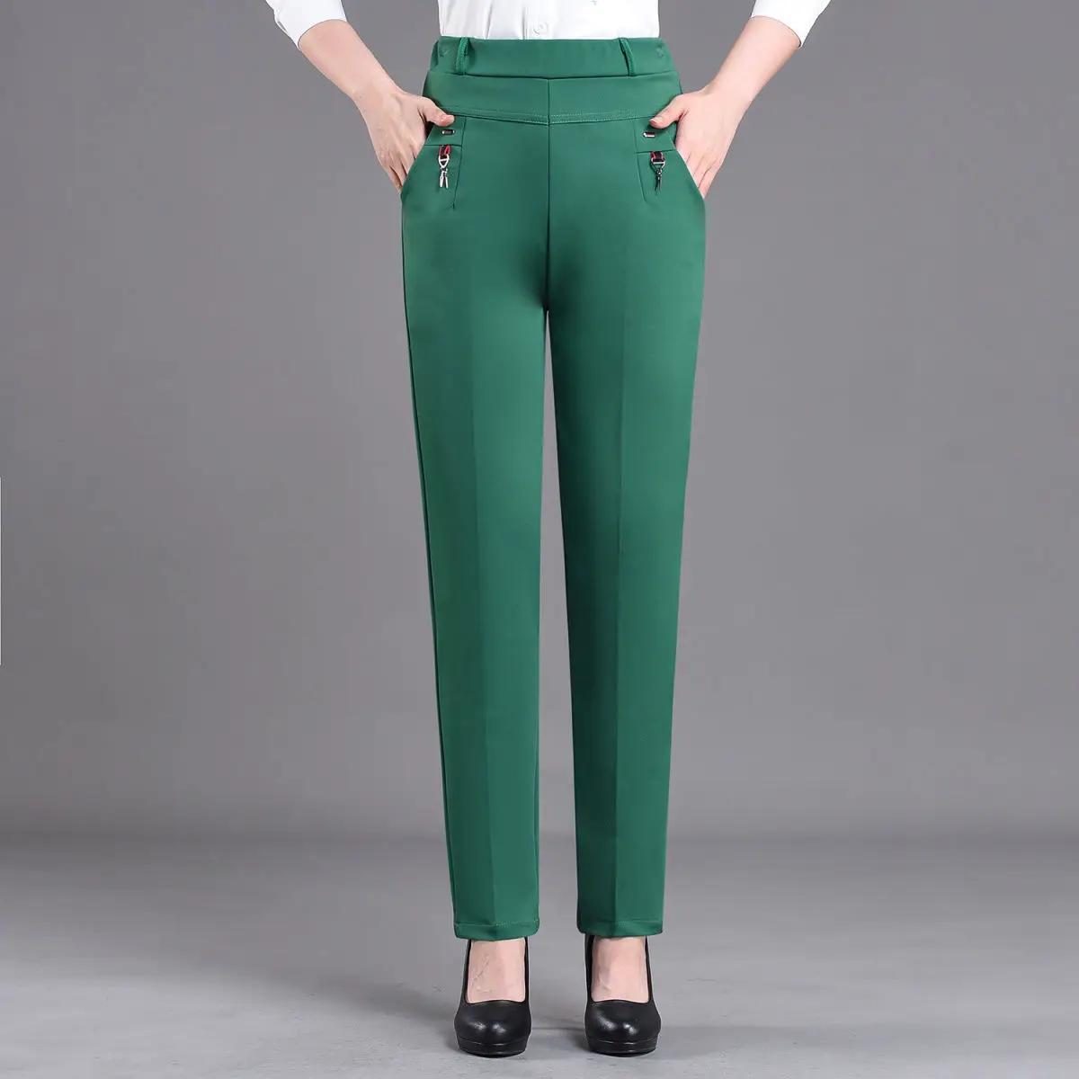 Office Lady Solid Big Size 5XL All-match Pencil Pants Spring Autumn Fashion Women Elastic High Waist Pockets Straight Trousers