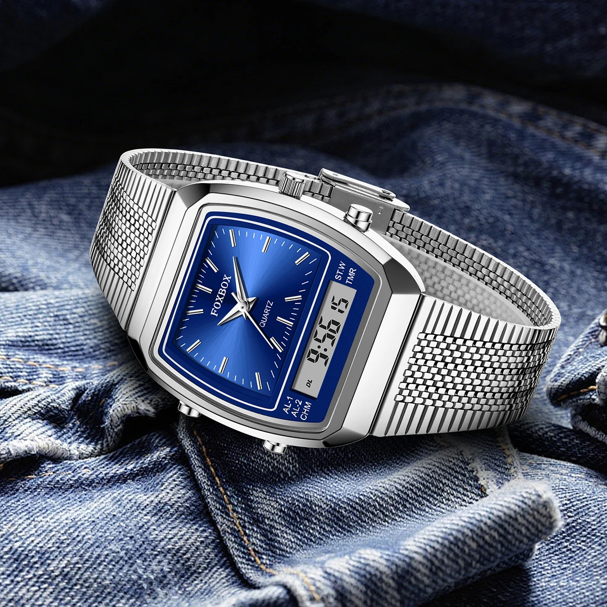 FOXBOX 2026 New Digital Men Watches Luxury Fashion Dual Display Time For Mens Women Outdoor Week Waterproof Quartz Wristwatch