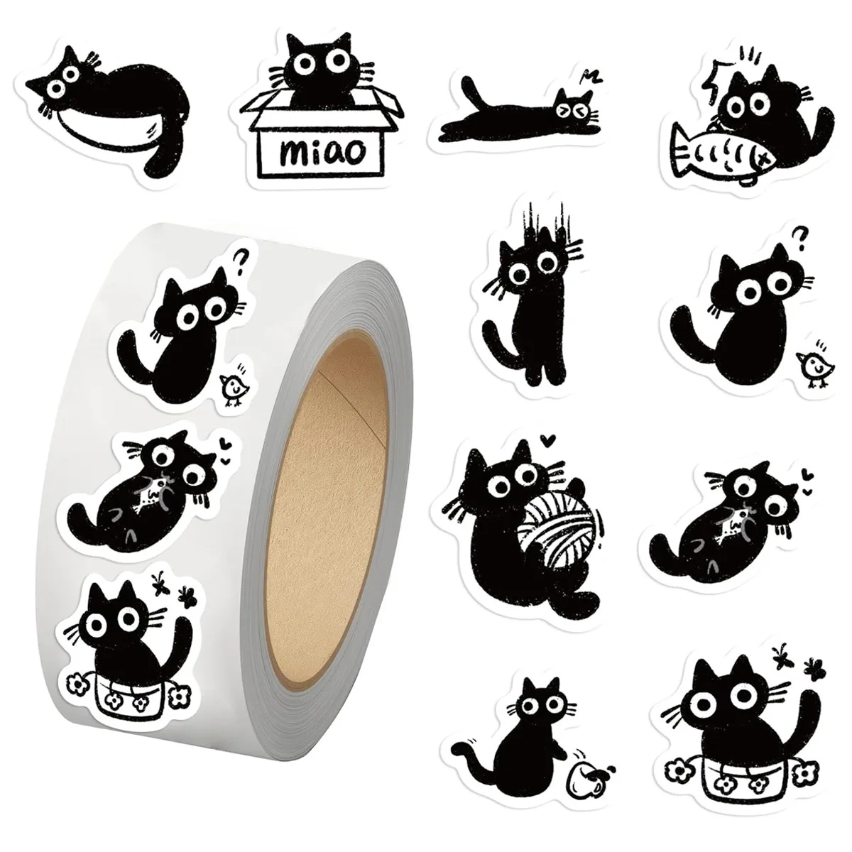 500Pcs Funny Cartoon Cat Meme 10 Style Stickers Gifts Pack for Kids Teen Adults, Cute Label Decals Crafts for Laptop Guitar