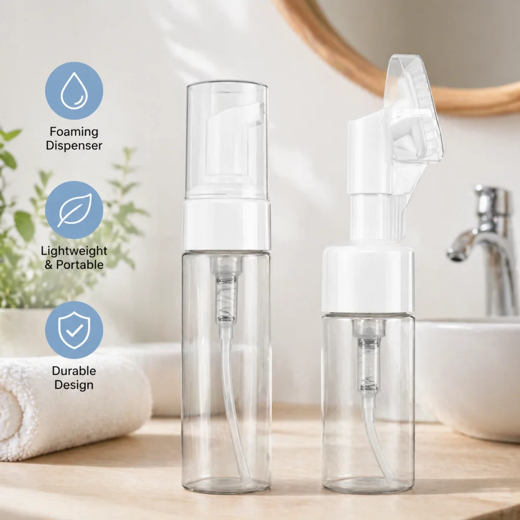 Foam Dispenser Transparent Empty Spray Bottle  Plastic Foam Pump Travel Soap Portable Foam Bottle, Round Head Brush , Bubbler, 1