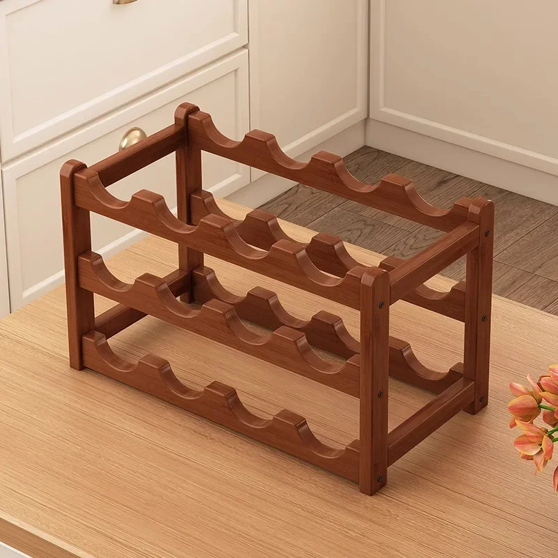 High-end bamboo wood burgundy thickened and sturdy wine rack home storage rack wine cabinet bar simple installation display rack