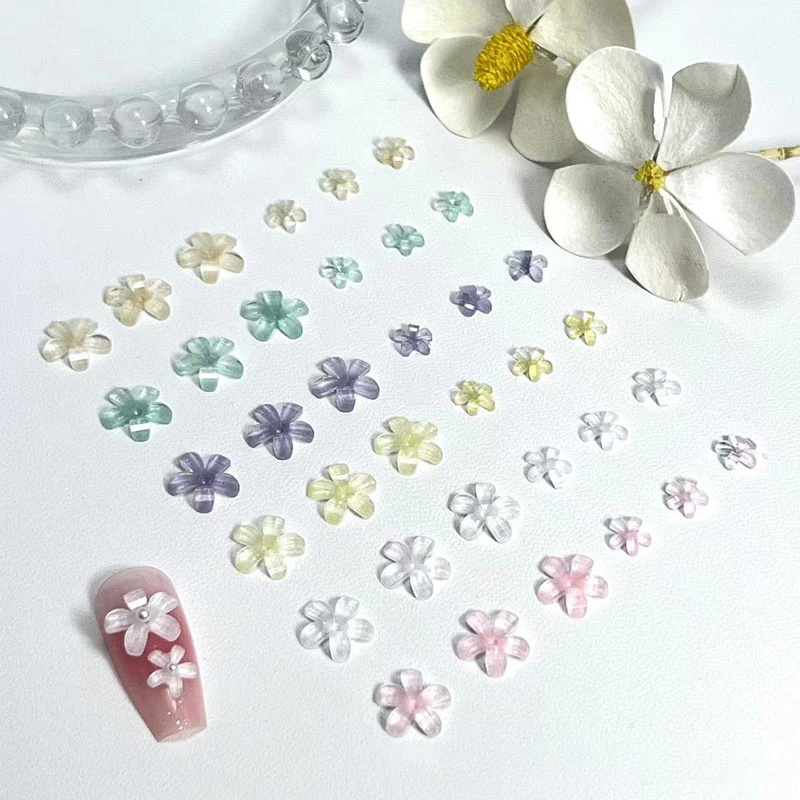 100pcs kawaii kleine Blumen nägel bezaubert Teile Acryl Blumen Strass Schmuck profession elle Accessoires elegantes Dekor Nail Art