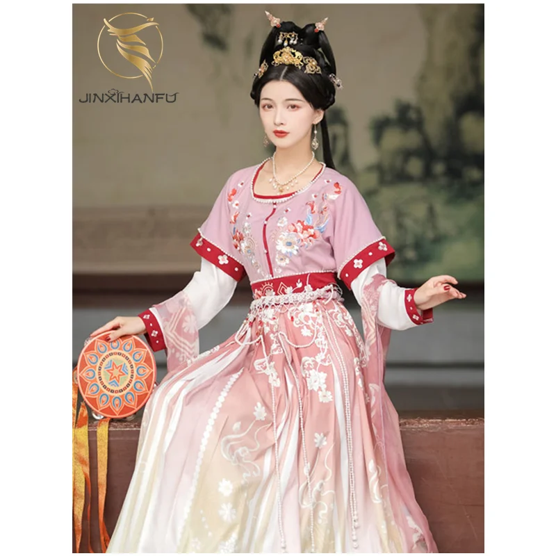 JINXIHANFU Original Design New Flower Half Arm Printed Ru Skirt Middle Antique Three-piece Hanfu Dress Women