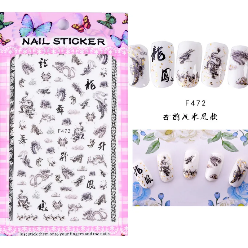 Chinese Calligraphy Characters Adhesive Nail Art Stickers Supplies Maicure Decor Material For New Year Nails Decorations Decals