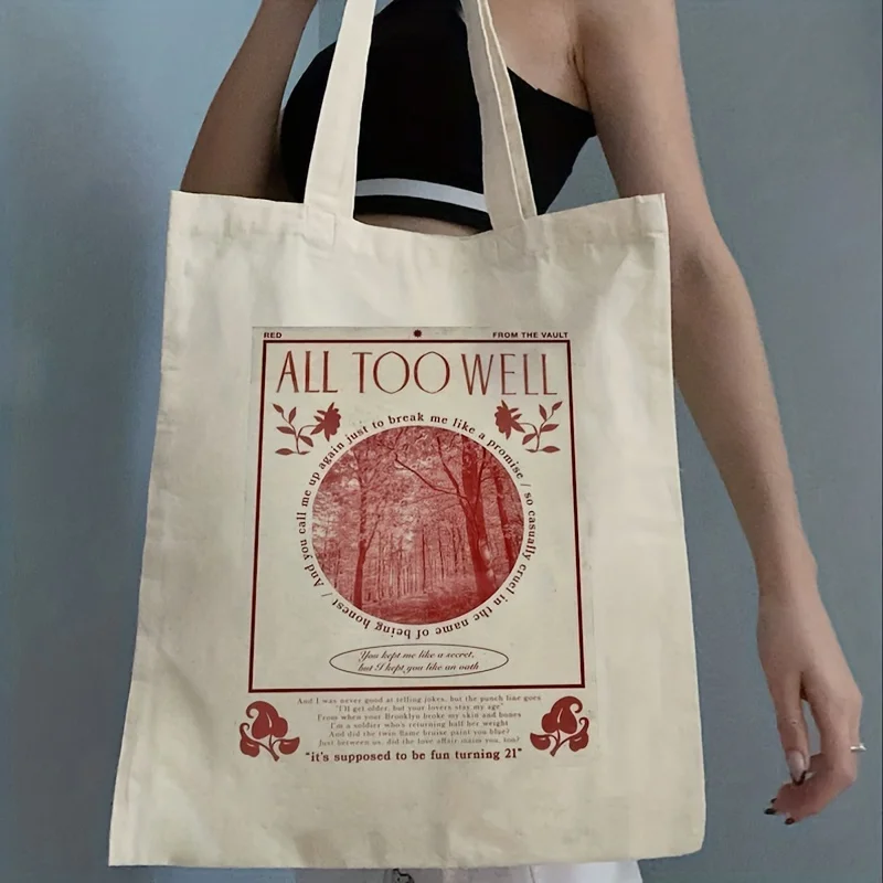 1pc All Too Well Tote Bag, Taylor Tote Bag, Book Bag, TS Merch, Shopping Bag, Shoulder Bag, Canvas Bag, Christmas Birthday Gift