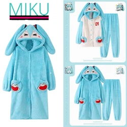 Hatsune Miku Plush Pajamas Set Anime Cute Cartoon Nightgown Comfortable and Skin-friendly Kawaii Sweet Girl Warm Home Clothes