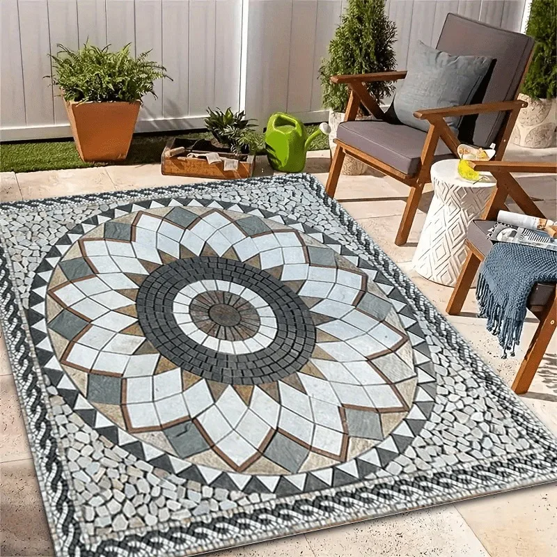 

Art Stone Collage Pattern Large Flannel Outdoor Mat, Non-slip Easy To Clean, for Patios, Picnic Areas, Camping Decorations