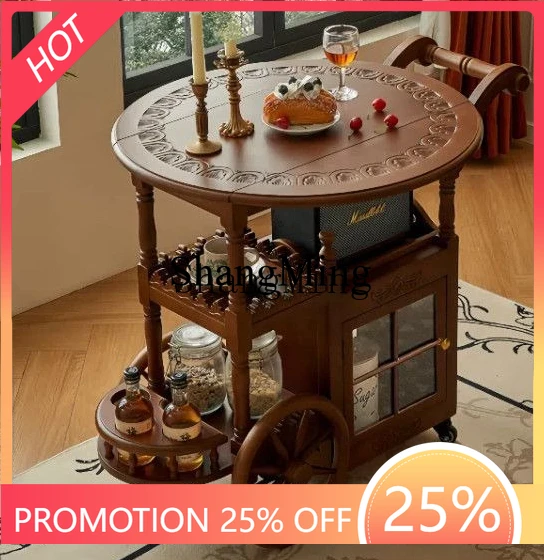 

FG красивый передвижной маленький приставной столик в винтажном стиле, ретро-тележка, складной чайный столик, обеденная тележка, бытовая маленькая чайная тележка