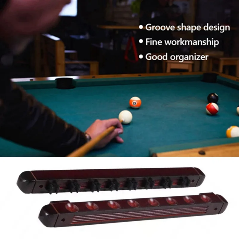A48F-Pool Queue Halter Holz Snooker Wand Queue Pool Queue Halter Mit Clips Für 8 Queue Halter Weinrot