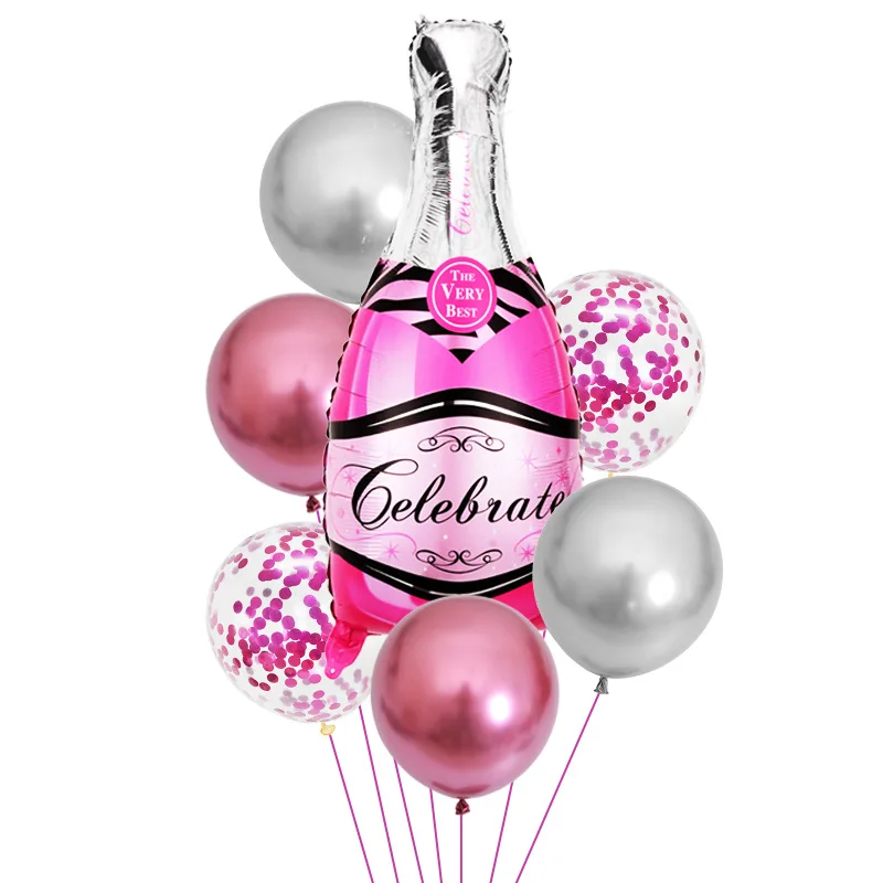 New Champagne Bottle Balloon Set Birthday Party Decoration Layout Beer Glass 7-piece Aluminum Balloon