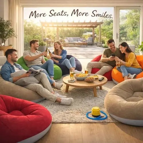 6 Pcs Bean Bag Chairs for Adults, Inflatable Chairs with Air Pump, Folding Blow Up Couch, Flocking Portable Lazy Sofa