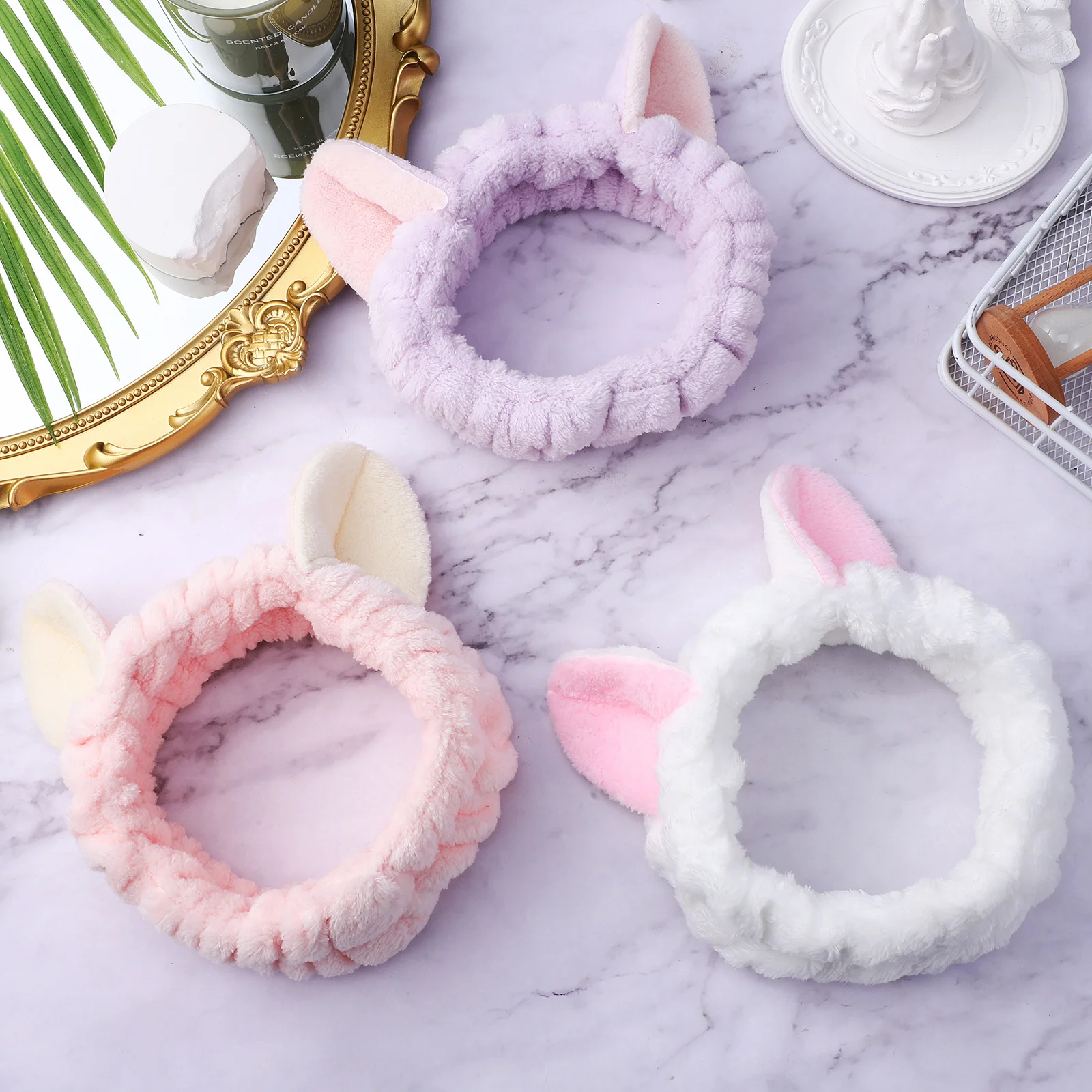 

3pcs Headband Hair Bands Face Care Skincare Makeup Soft Velvet Animal Ear Design Waterproof Spa Tool For Women