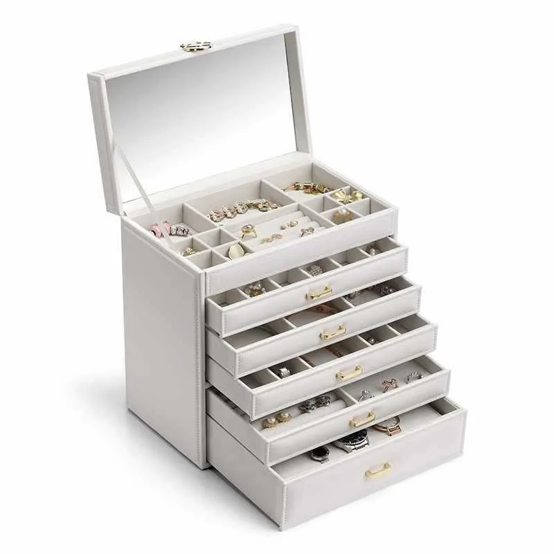 Multi Layer Jewelry Box Earrings Ring Storage Boxes Large Capacity Leather Jewellery Case Necklace Bracelet Organize Cases