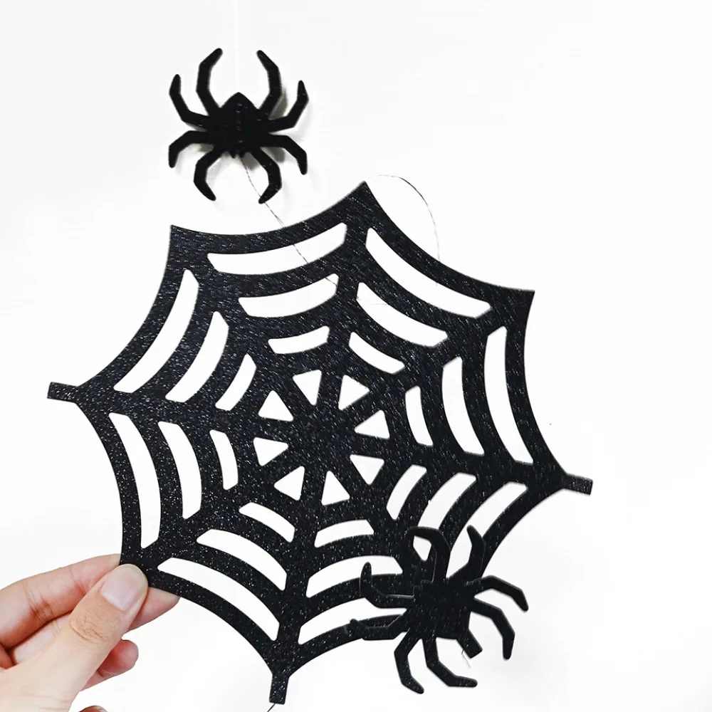 Black Hanging Spider Web Decorations Horror Black Spiderweb Ornaments for DIY Home Office Outdoor Halloween Holiday Party Decor