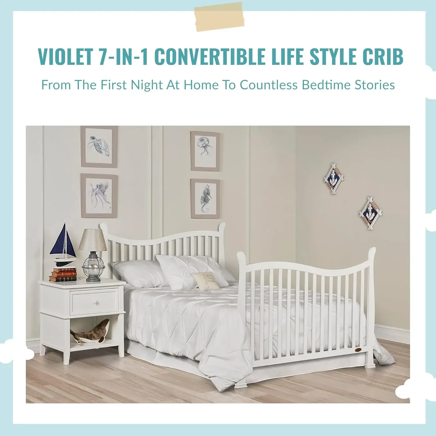 Violet 7-In-1 Convertible Life Style Crib In White, Greenguard Gold Certified, 4 Mattress Height Settings, Made Of Sustainable