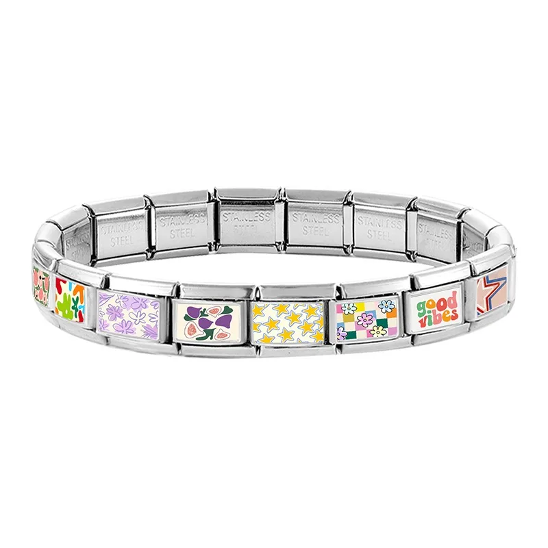 Delicious Fried eggs Romantic Stars Colour Flowers Italian Charm Links Fit 9mm Stainless Steel Bracelet Jewelry DIY Making Gifts