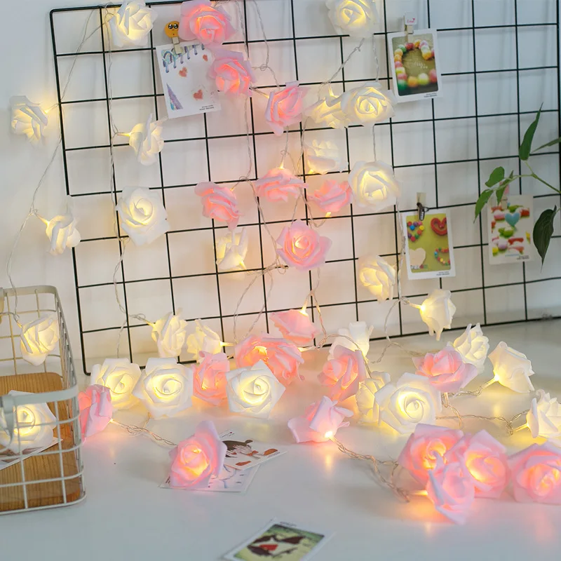 White Pink Rose LED Light String Proposal Confession Wedding Decoration Bedroom Decoration Light String Battery Box Power Supply