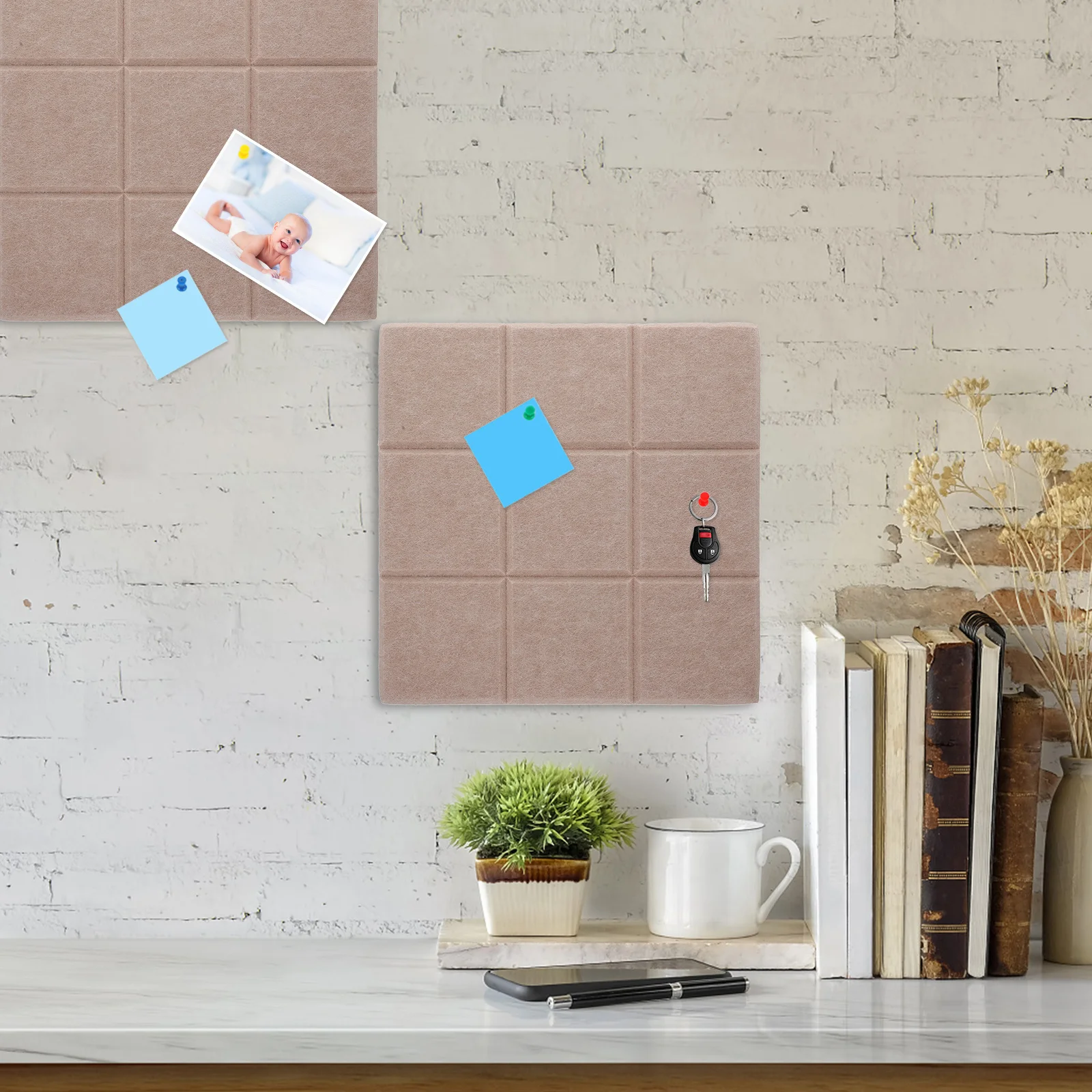 

6pcs Self-Adhesive Felt Bulletin Tiles Felt Wall Panels For Home Office Classroom Use Memo For Wall Photo Display Pin Art