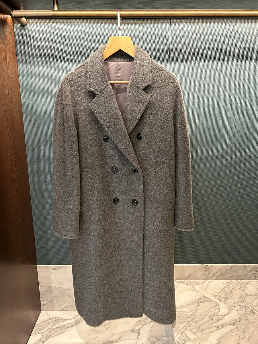 معطف طويل من صوف الألبكة متوسط الطول #4