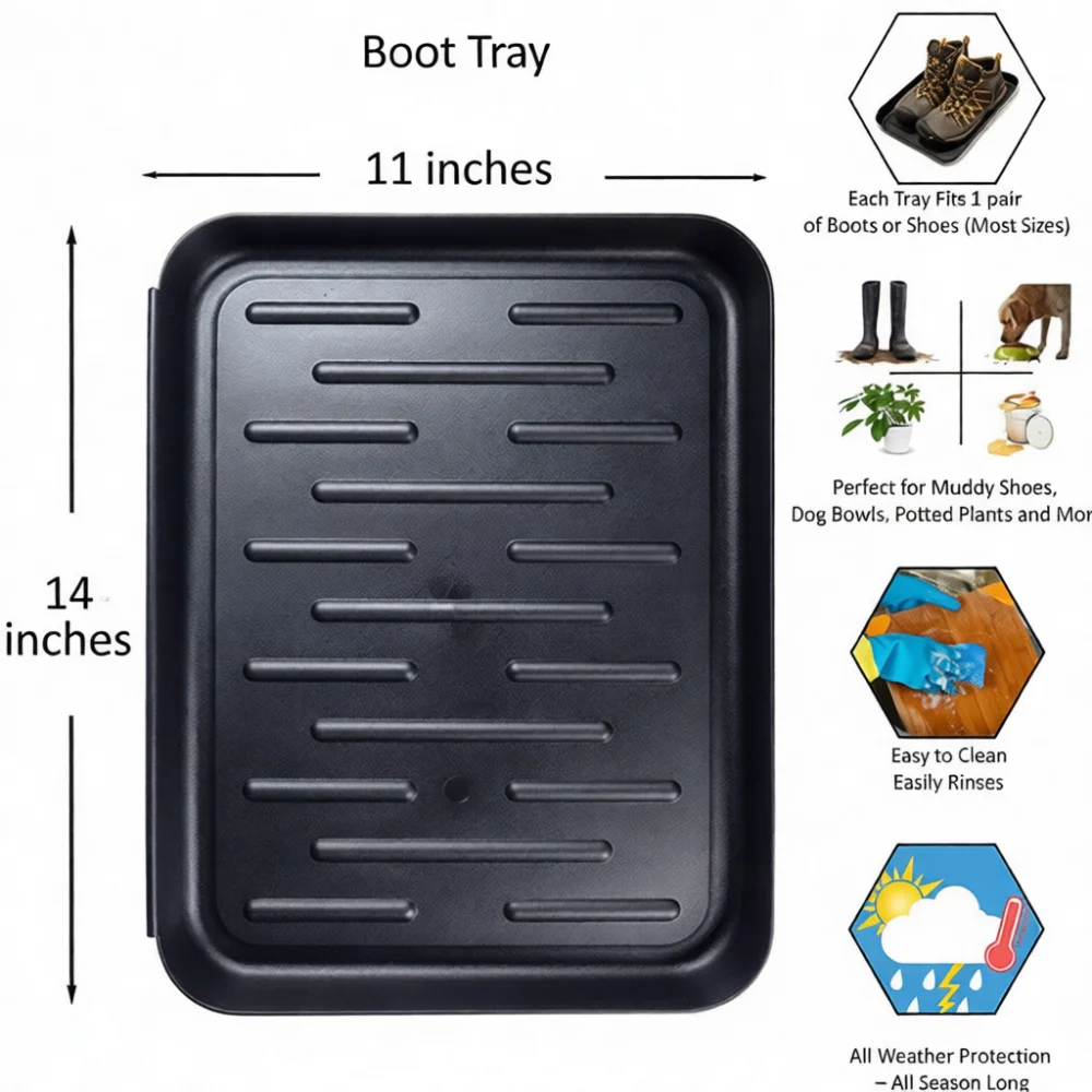 Large Plastic Boot Tray Shoe Mat Entryway Floor Protection Organizer For Muddy Boots Indoor Outdoor Garden Tray