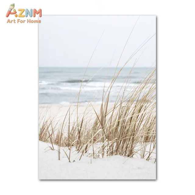 AZNM Soft Neutral Coastal Beach Canvas Wall Art Boardwalk Seagull Palm Tree Dunes Ocean Scenery Beach Sign Minimalist Seascape P