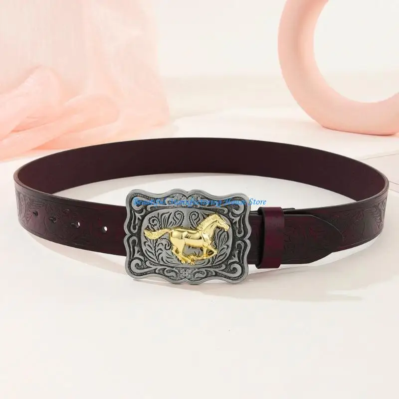 

E56A Running Horse Belt Buckle Belt Vintage Western Belt Cowboy Belts For Men Western With Big Buckle Leather Belt Jeans Belt