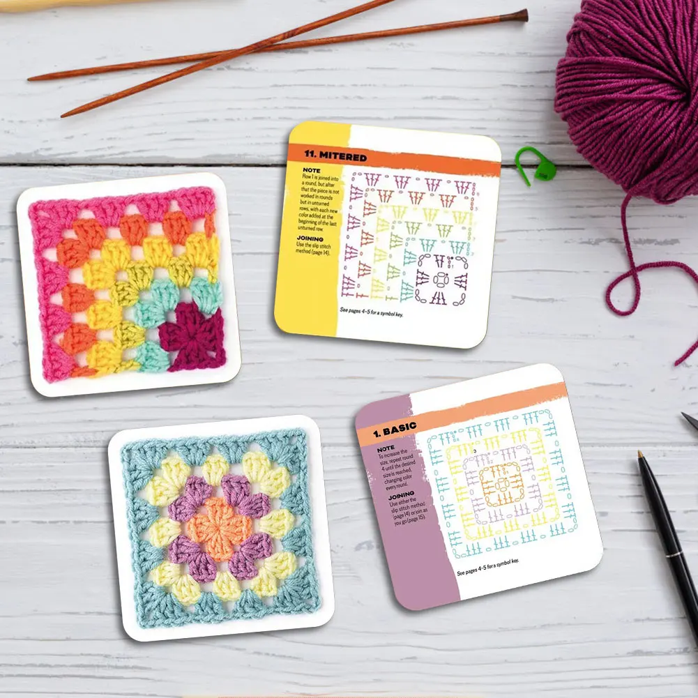 The Granny Square Card Deck Knitting Kit 50 Mix & Match Designs Crochet Cards for Beginners DIY Grandma Knitted Pattern Card Set