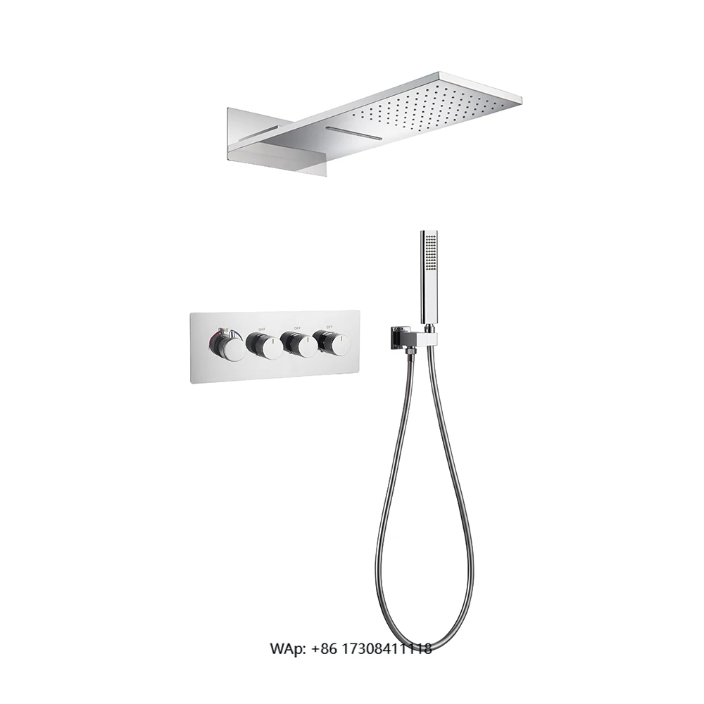 Hot Selling Chrome Plated Thermostatic Shower Kit - 3 Function High Quality Welded Bathroom Set with Waterfall Sprinkler and Han