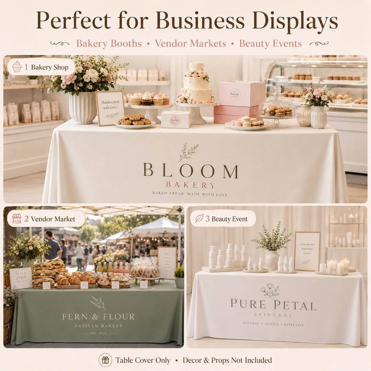 Custom Dessert Table Cover Logo Bakery Booth Tablecloth Cake Shop Cookie Pastry Vendor Craft Fair Farmers Market Bake PopUp Shop