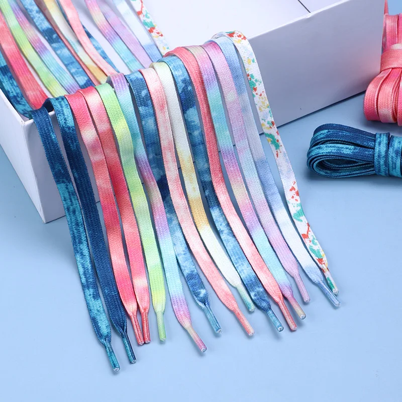 11 Colors Flat Shoelaces Gradient Trend Tie dye Cotton Shoe Laces Used For Sneakers Casual shoes Accessories Shoelace