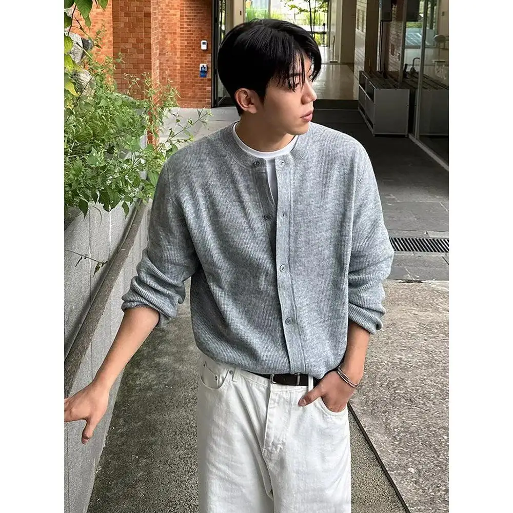 

Повседневный вязаный свитер в американском стиле ретро с v-образным вырезом, мужской цветной открытый кардиган, мягкий полиэстер, длинная зимняя верхняя одежда све