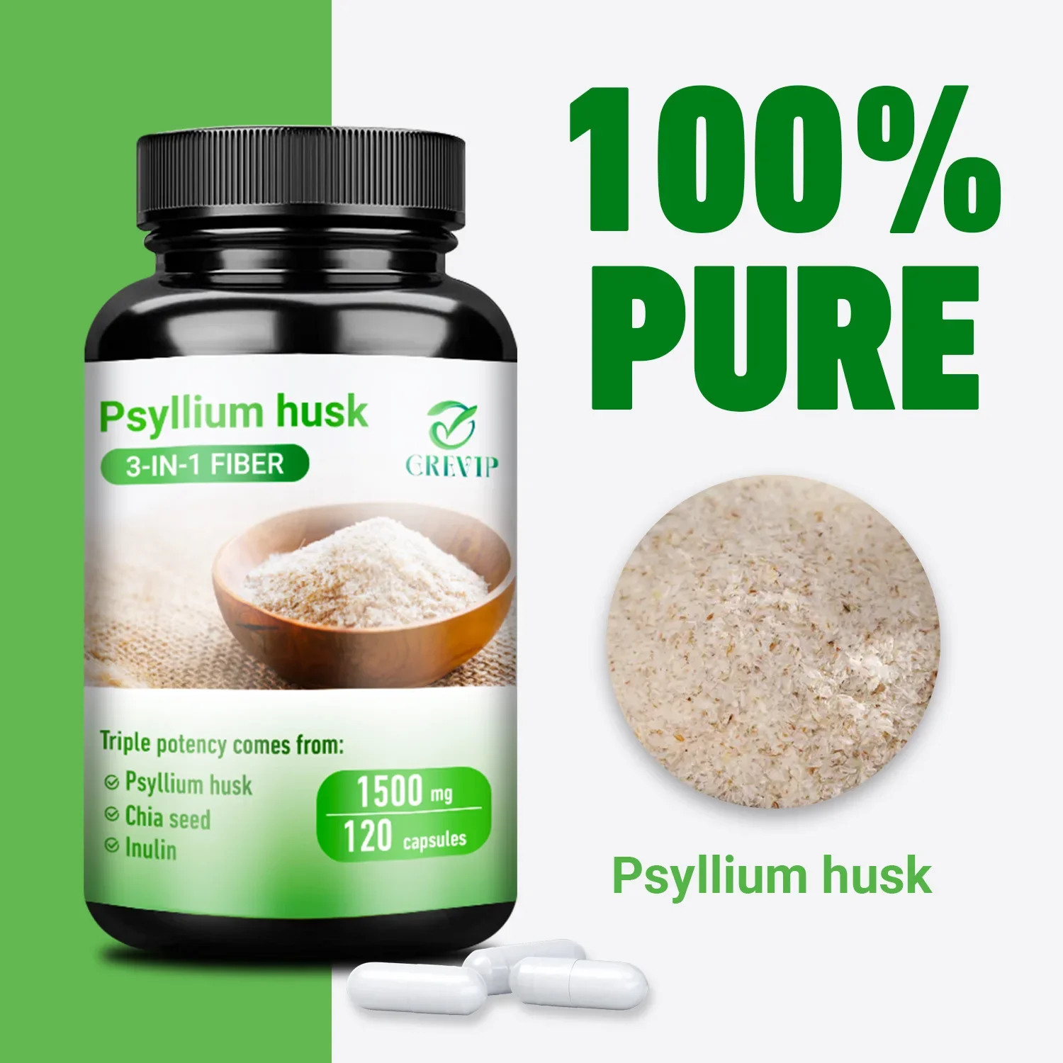 Psyllium Husk Capsules - Supports Intestinal Health, Promotes Detoxification and Cleansing, Suppresses Appetite