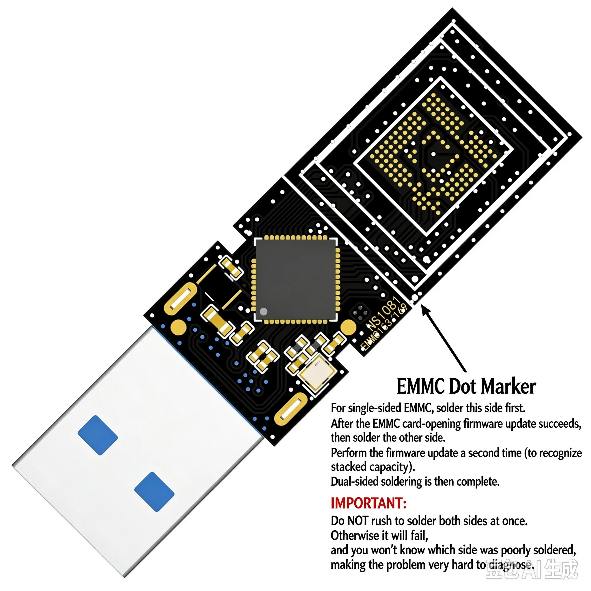 USB3.0 U Disk DIY PCB Controller Board NS1081 Dual Channel Dual Sided For EMMC153/169 Memory Chip Flash Drive
