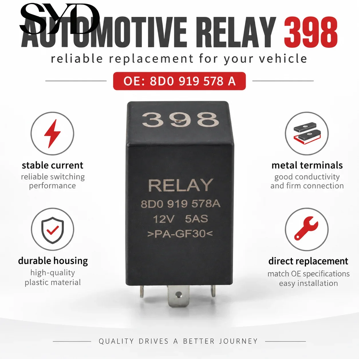 A/C Delay Relay No.398 Air Conditioning Control Relay OE 8D0919578A Direct Replacement For VW Passat Skoda Superb