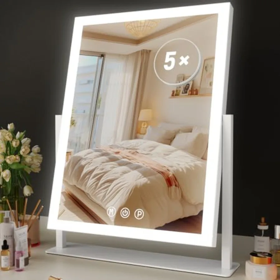

Lighted Makeup Mirror, 17.2"x13.6" Hollywood Vanity Mirror with Lights, Three Color Modes, Smart Touch Control, 360°Rotation, w