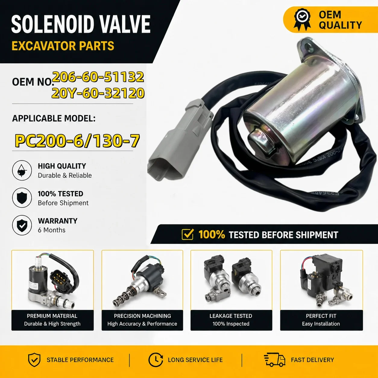24v 206-60-51132 20Y-60-32120 Digger Solenoid Valve Assembly for Komatsu Excavator PC120-6 PC200-6 PC220-6 PC300-6