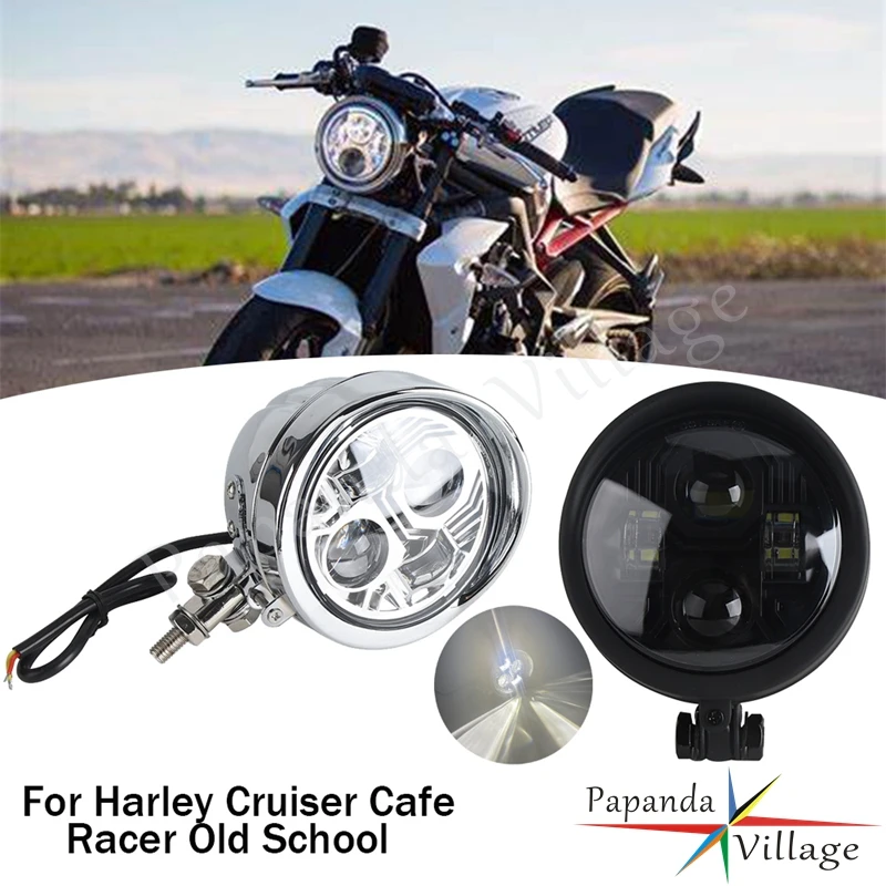 

For Harley Street Glide FLH Road King Dyna Motorcycle 4.5" LED Headlight Waterproof Retro Front Light High/Low Beam Cafe Racer