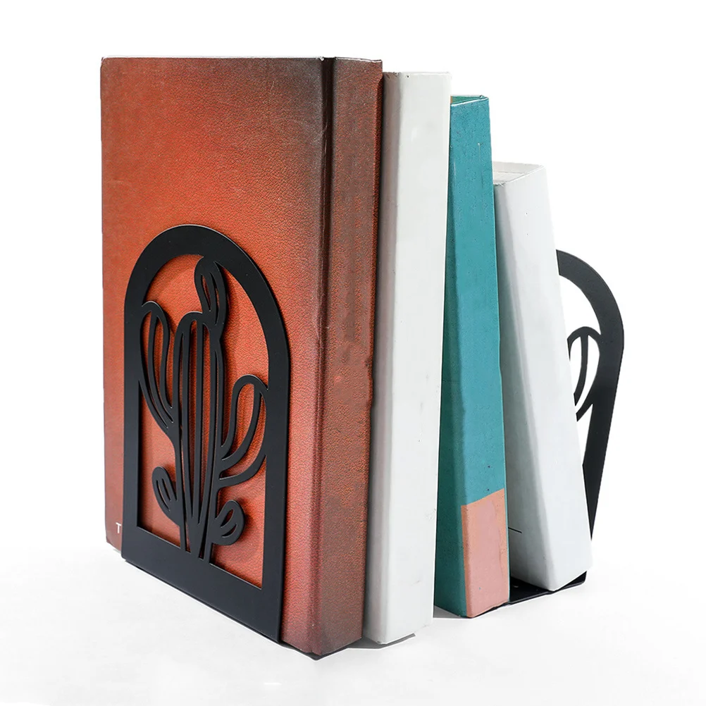 Fermalibri in metallo da 2 pezzi Porta libri decorativi progettati con cactus per scaffali Organizzare libri File Riviste Cds in ufficio Studio domestico