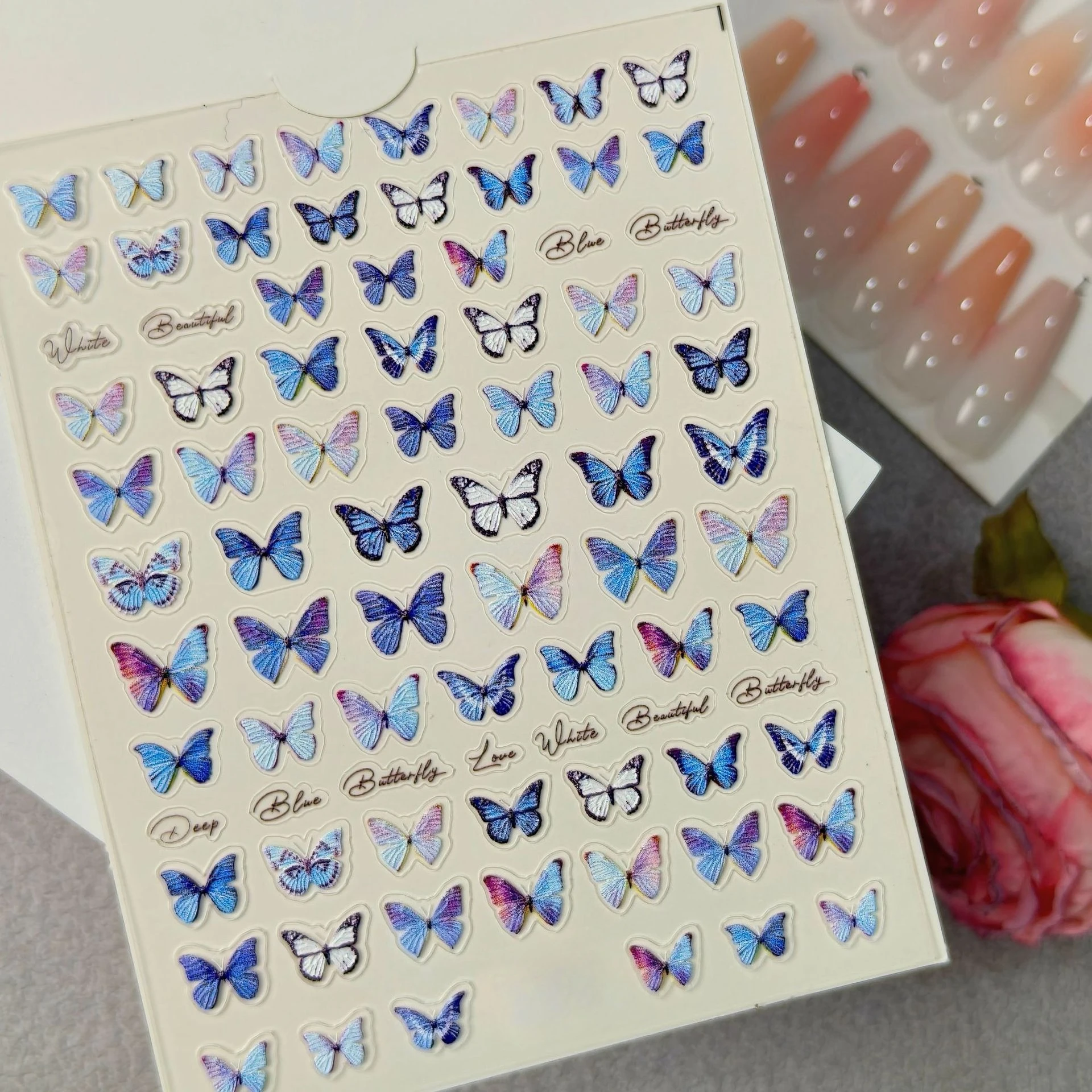 1 set 5D reliëf vlinder nagels - Nail Art Ice Blue recensie en prijs