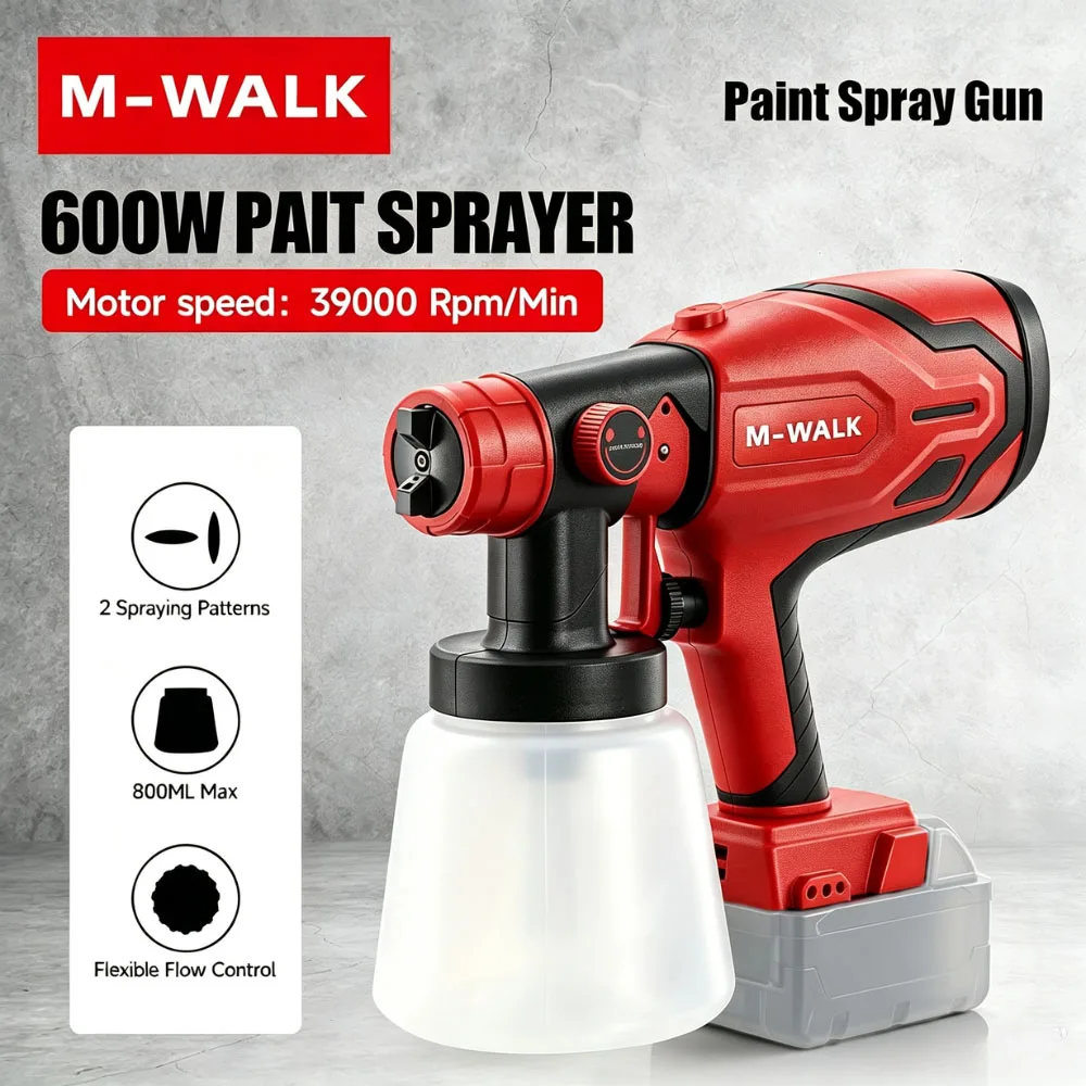 M-WALK Cordless Paint Sprayer Electric HVLP Spray Gun Portable Home Painting Tool for Furniture Wall For 18V Battery