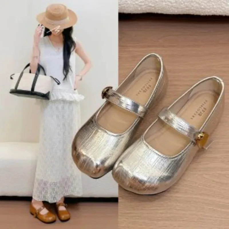2026 Heightening  Style Casual Spring New Small Gold Bean Low Cut Single Shoes for Women