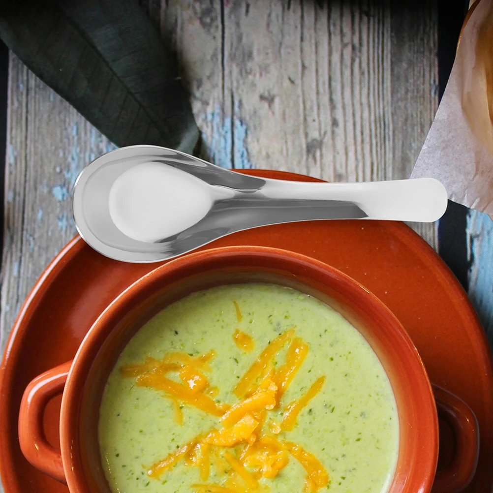 

6pcs Stainless Steel Soup Spoons Flat Bottom Spoon For Rice Noodles Stirring Scooping Asian Cuisine Kitchen Dining Tasting